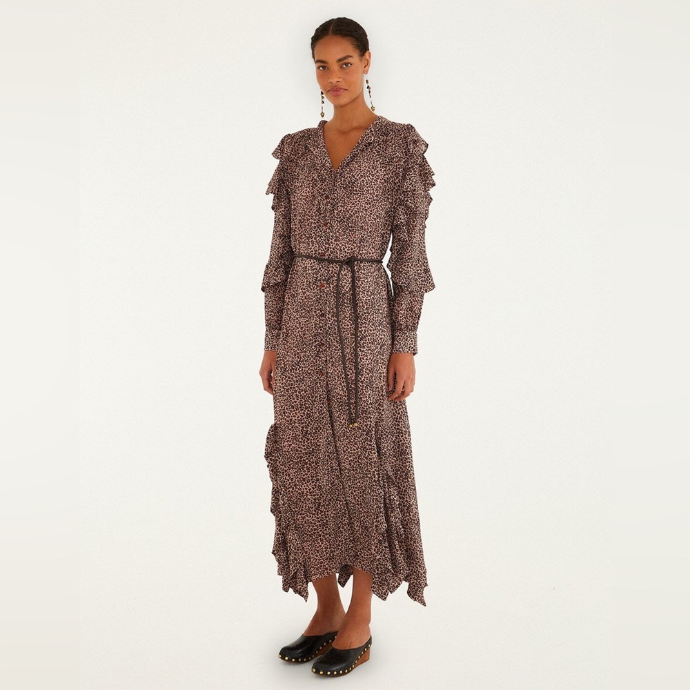 FARM Rio Brown Printed Ruffle Maxi Dress - Picture 1 of 3
